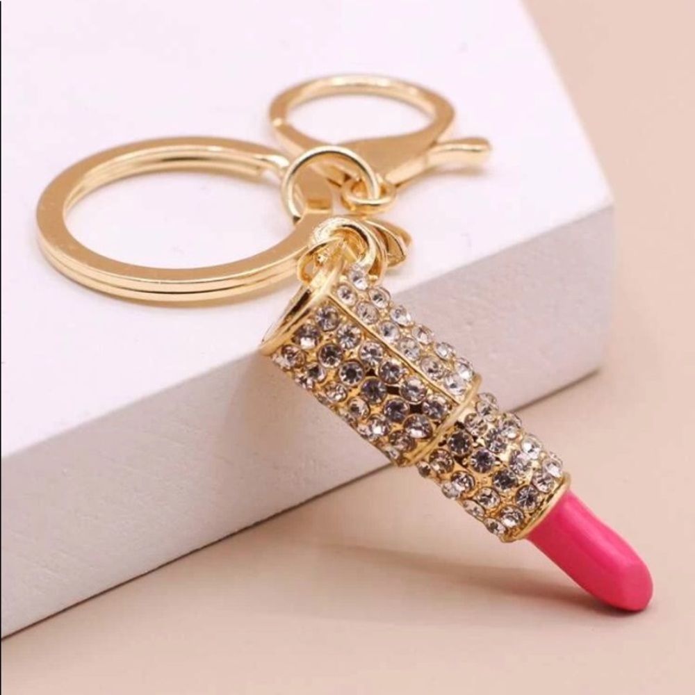 Rhinestone Lipstick Keychain with clasp NWT
